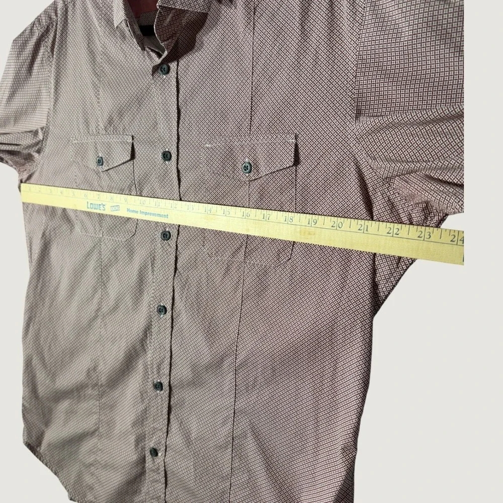 Banana Republic Button Down Shirt‎ Mens L Burgundy Gingham Slim Fit Stretch